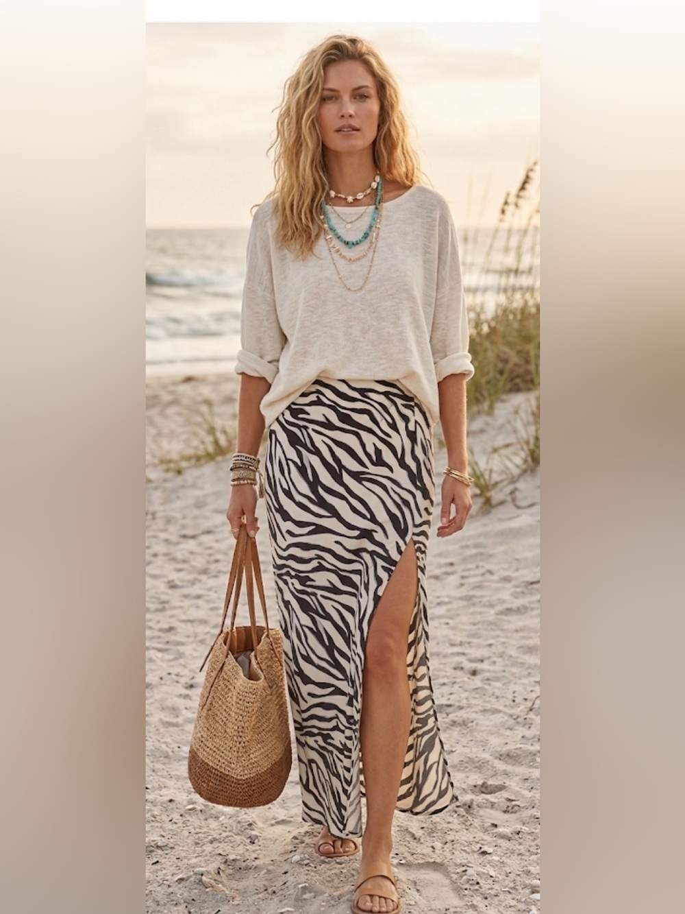 Love Tree Zebra Print Maxi Skirt Love Tree Sz M WESTern Casual Summer Party